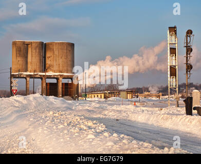 Cantiere ferroviario in inverno Foto Stock