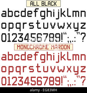 Custodia inferiore alfabeti, numeri e caratteri di punteggiatura in computer font con strisce. Il nero e il bianco e nero marrone rossiccio set. Foto Stock