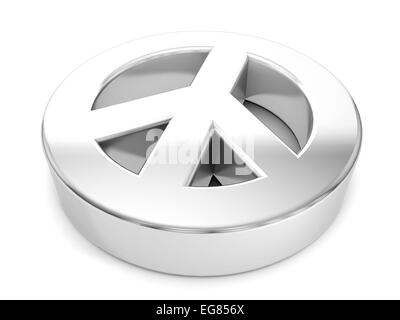 Argento simbolo di pace su uno sfondo bianco. Foto Stock