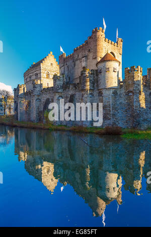 Il castello medievale di Gravensteen in Gent, Belgio Foto Stock