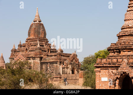 Vista di alcune delle migliaia di templi sulla pianura polverosa Pagani,Bagan,Birmania,Myanmar. Foto Stock