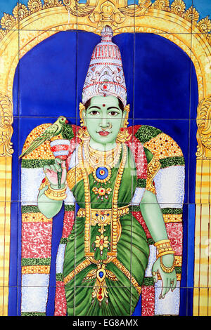 Murale della divinità sulla parete Piastrelle in Sri Mahamariamman Temple. Foto Stock