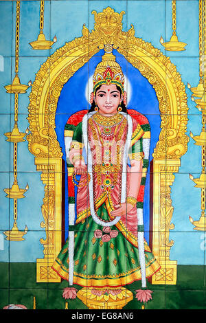 Murale della divinità sulla parete Piastrelle in Sri Mahamariamman Temple. Foto Stock