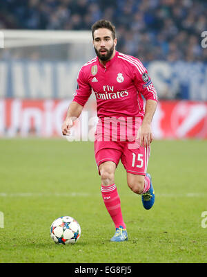 Daniel Carvajal (Real Madrid) durante la Champions League match tra FC Schalke 04 e Real Madrid, Veltins Arena di Gelsenkirchen il 18 febbraio, 2015. Foto Stock