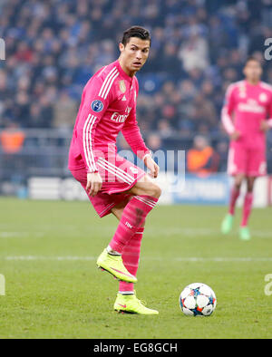 Cristiano Ronaldo (Real Madrid) durante la Champions League match tra FC Schalke 04 e Real Madrid, Veltins Arena di Gelsenkirchen il 18 febbraio, 2015. Foto Stock