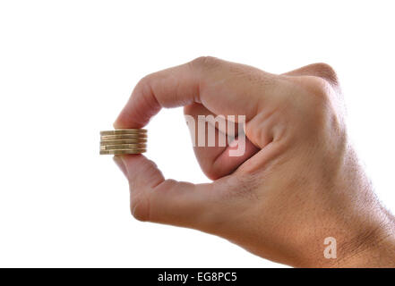 Mano d'uomo tenendo qualche euro Foto Stock