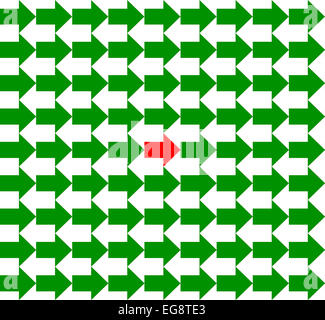 Verde e bianco le frecce che puntano in direzioni opposte, con uno rosso nel mezzo, modello senza giunture Foto Stock