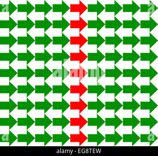 Verde e bianco le frecce che puntano in direzioni opposte con una riga rossa nel mezzo, modello senza giunture Foto Stock