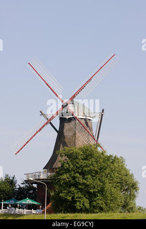 Il mulino a vento di Aurora in Borstel, Altes Land Bassa Sassonia, Germania settentrionale, Germania, Europa Foto Stock