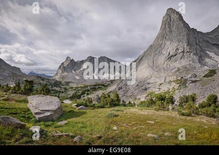 Stati Uniti d'America, Wyoming Bridger-Teton National Forest, Pingora picco e picco Warbonnet Foto Stock