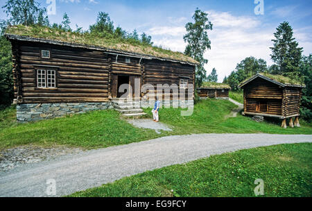 Gli edifici di vecchia costruzione in Sverresborg il Trondelag Folk Museum di Trondheim in Norvegia Foto Stock