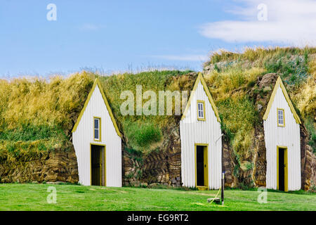 Turf case a Glaumbaer folk museum, Islanda. Foto Stock