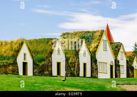 Turf case a Glaumbaer folk museum, Islanda. Foto Stock