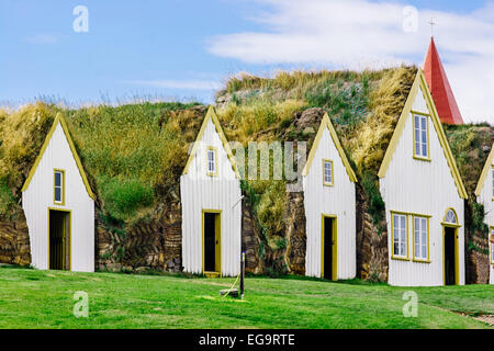 Turf case a Glaumbaer folk museum, Islanda. Foto Stock