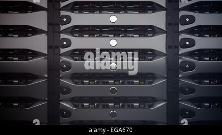 Moderna rete server in un centro dati. 3D render. Foto Stock