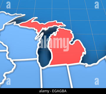 3D rendering della mappa USA con Michigan state evidenziate Foto Stock