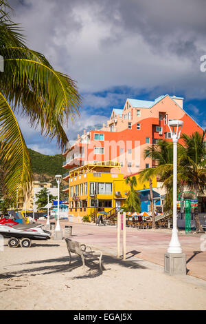 Negozi e ristoranti a Philipsburg, Saint Martin, Sint Maarten, dei Caraibi. Foto Stock