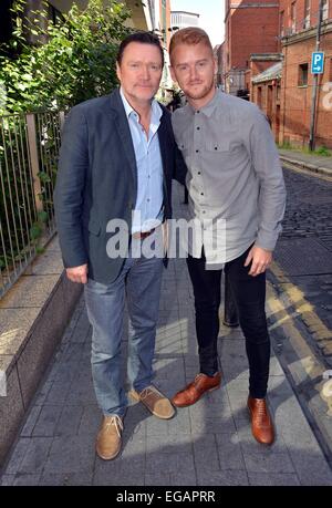 Coronation Street attori Ian Puleston & Mikey nord ad oggi della FM Ray Darcy mostra, Dublino, Irlanda - 19.08.14. Dotato di: Ian Puleston,Mikey Nord dove: Dublino, Irlanda quando: 19 Ago 2014 Foto Stock