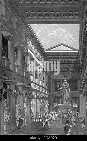 La ricostruzione del Parthenon-Temple, vista interna, dedicato alla dea greca Pallade Atena Parthenos sull'Acropoli mi Foto Stock