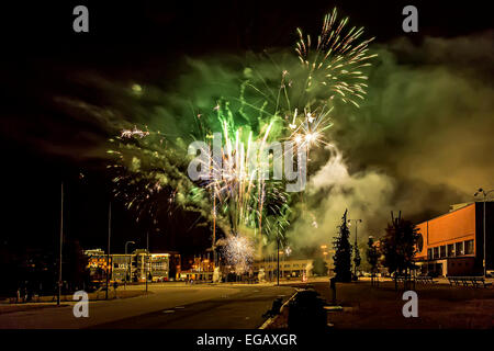 Fuochi d'artificio in centro città, Brno, Repubblica Ceca Foto Stock