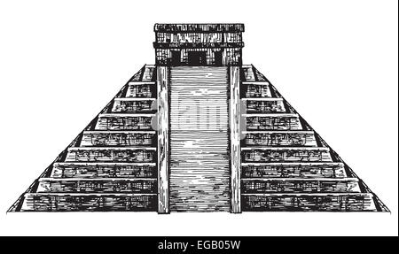 Schizzo. La piramide messicana su uno sfondo bianco. illustrazione vettoriale Foto Stock