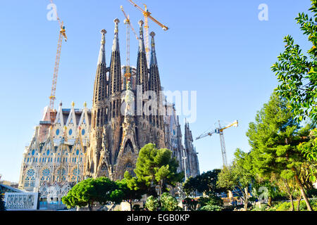 La Sagrada Familia. Progettato dall'architetto Antoni Gaudí. Quartiere di Eixample, Barcellona, in Catalogna, Spagna. Foto Stock