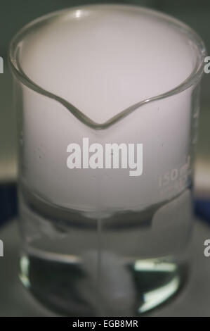 Il ghiaccio secco reagire con l'acqua posta in vetreria di laboratorio Foto Stock