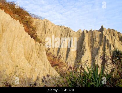 La vista ravvicinata di formazioni badland nel sud di Taiwan Foto Stock