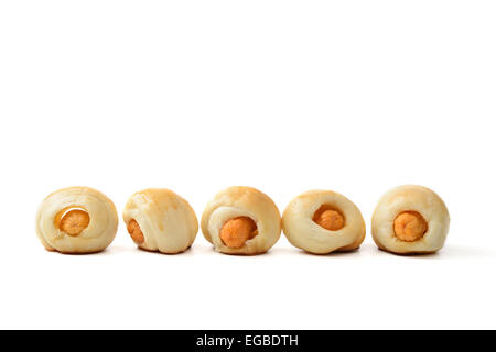 Mini hotdog avvolto in pane Foto Stock