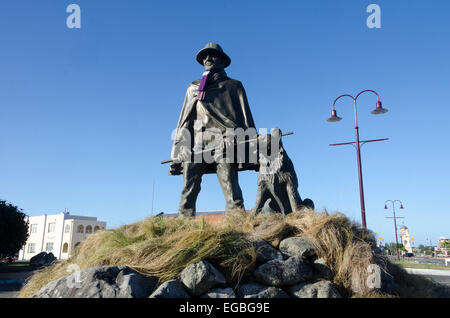 Statua di bronzo di drover e cane, Feilding, Isola del nord, Nuova Zelanda Foto Stock