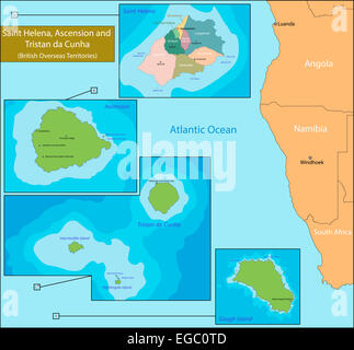 Saint Helena, ascensione e Tristan da Cunha mappa Foto Stock