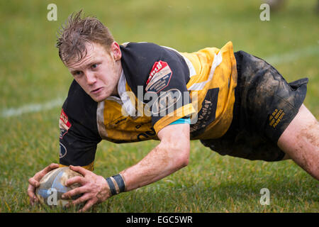 Giocatore di Rugby rigature provare. Foto Stock