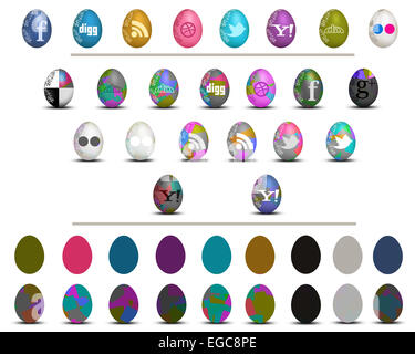 Colorato social media le uova di Pasqua icon set isolato su bianco Foto Stock