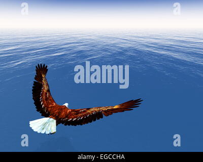 Eagle battenti all'oceano da giorno - 3D render Foto Stock