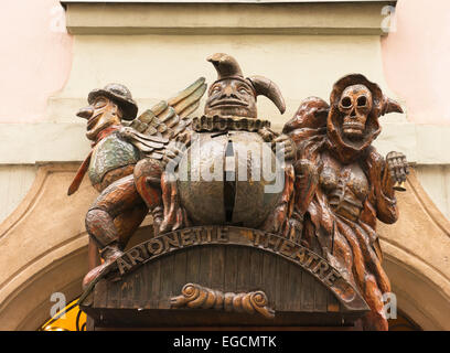 Marquee segno per un Teatro delle Marionette di Praga. Foto Stock