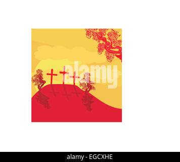 Attraversa su una collina al tramonto del vettore il concetto di sfondo il paesaggio Illustrazione Vettoriale