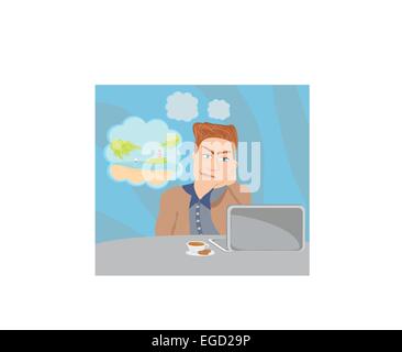 Imprenditore sognando di una vacanza tropicale Illustrazione Vettoriale