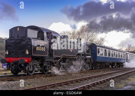 East Lancs ferroviaria gala vapore Feb 2015. La Principessa Elisabetta classe serbatoio del motore n. 80080 visto qui a Lancaster. Nord Ovest Engl Foto Stock