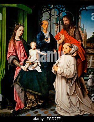 Maria e Cristo in trono, con San Girolamo, Giovanni il Battista e un monaco certosino 1510 Jan Provoost 1510 Paesi Bassi Paesi Bassi Foto Stock