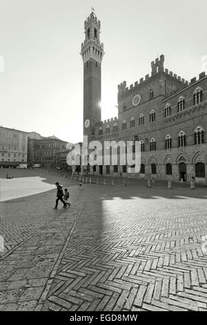 Piazza del Campo, il Campo, Torre del Mangia, torre, Palazzo Pubblico, municipio, Siena, Sito Patrimonio Mondiale dell'UNESCO, Toscana, Italia, Europa Foto Stock