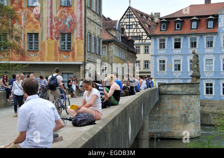 Presso il municipio della città vecchia, Bamberg, Alta Franconia, Baviera, Germania Foto Stock