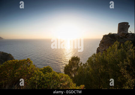 Torre di avvistamento medievale, Torre Talaia de Ses anime, Banyalbufar, Maiorca, SPAGNA Foto Stock