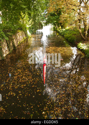 Barca a remi su un canale in Amburgo, città anseatica di Amburgo, Germania Foto Stock