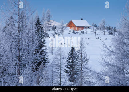 La montagna solitaria capanna, Satteleck, Roetelstein, Dachstein Massiv, Stiria, Austria Foto Stock