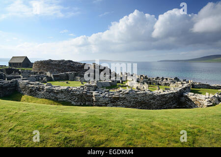 Insediamento neolitico Broch di Gurness, Broch di Gurness, Sito Patrimonio Mondiale dell'UNESCO il cuore delle Orcadi neolitiche, isole Orcadi Scozia, Gran Bretagna, Regno Unito Foto Stock