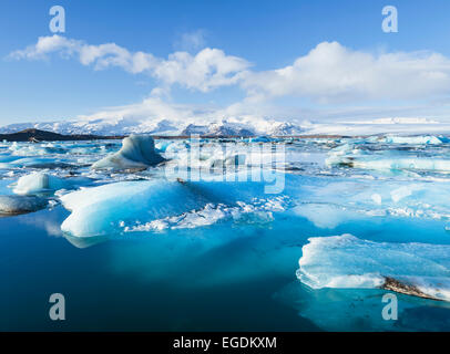 Jokulsarlon Iceberg panorama sulla Laguna Jokulsarlon Islanda Europa Foto Stock