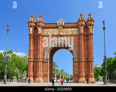 Arc de Triomf, arco trionfale, architetto Josep Vilaseca i Casanovas, stile Neo-Mudejar, Barcellona, in Catalogna, Spagna Foto Stock