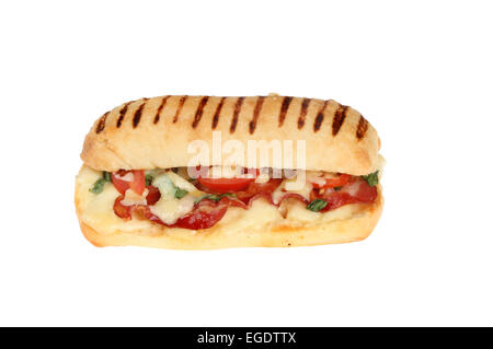 Mozzarella, pancetta, pomodori e basilico pannini isolato su bianco Foto Stock