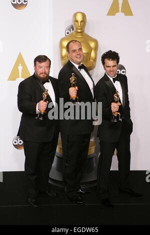 Los Angeles, CA, Stati Uniti d'America. Il 22 febbraio, 2015. Craig Mann, Ben Wilkins, Thomas Curley in sala stampa per la 87th Academy Awards Oscars 2015 - Press Room 3, Dolby Theatre a Hollywood e Highland Center, Los Angeles, CA, 22 febbraio 2015. © James Atoa/Everett raccolta/Alamy Live News Foto Stock