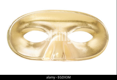 Carnevale maschera dorata isolato su bianco, percorso di clipping incluso Foto Stock